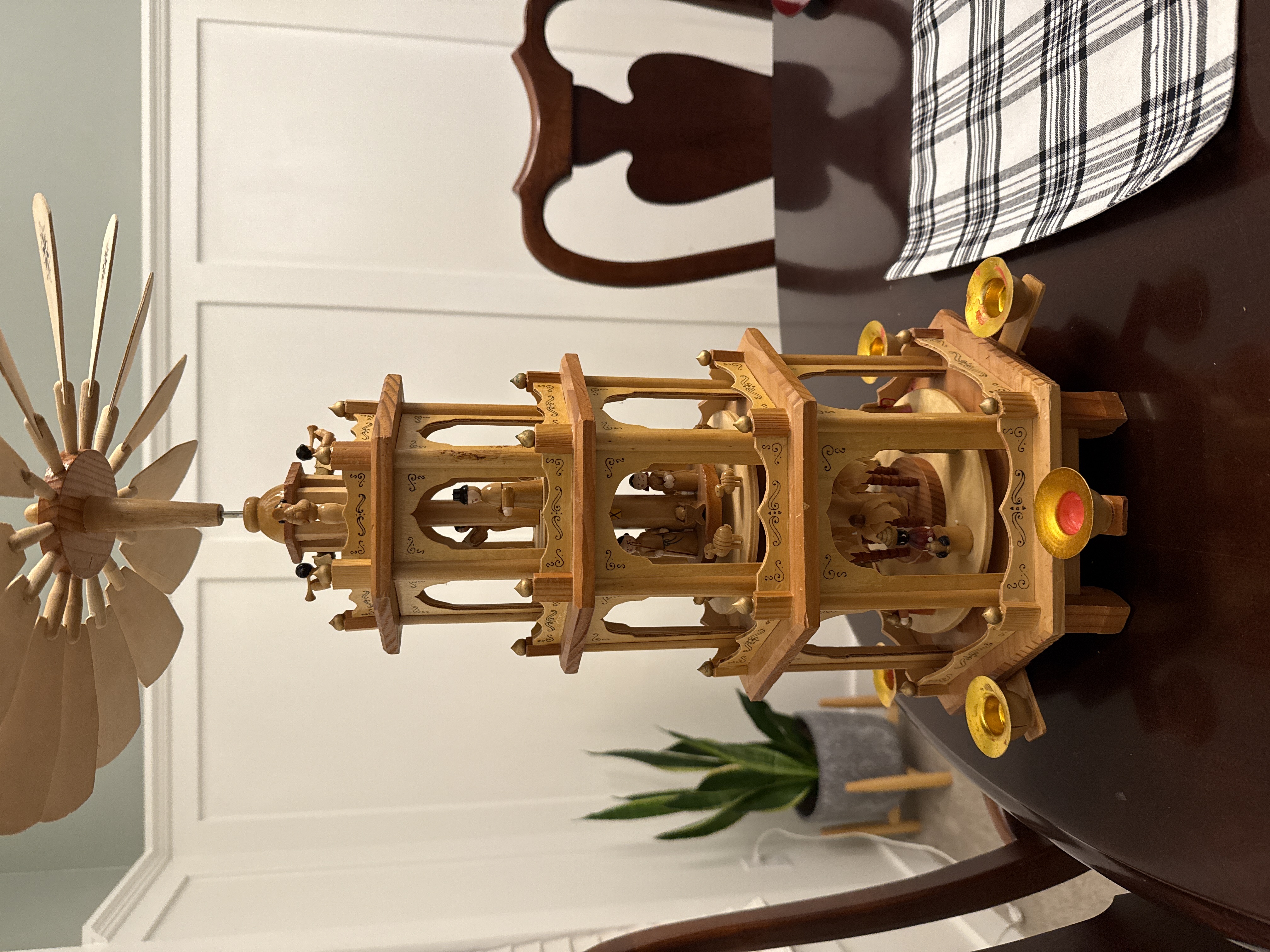 Wooden pyramid windmill nativity