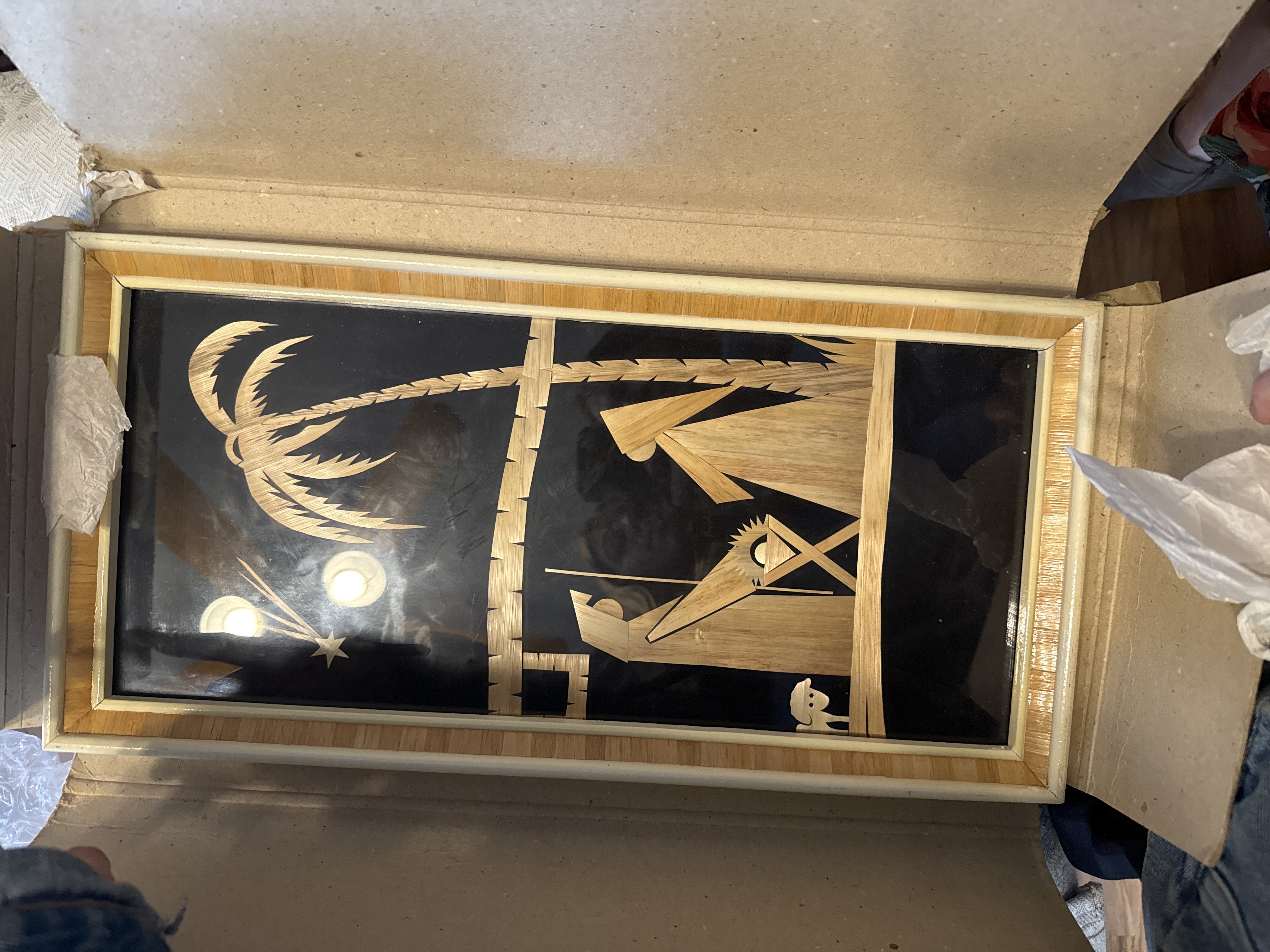 Czech Inlaid Wood Nativity Picture