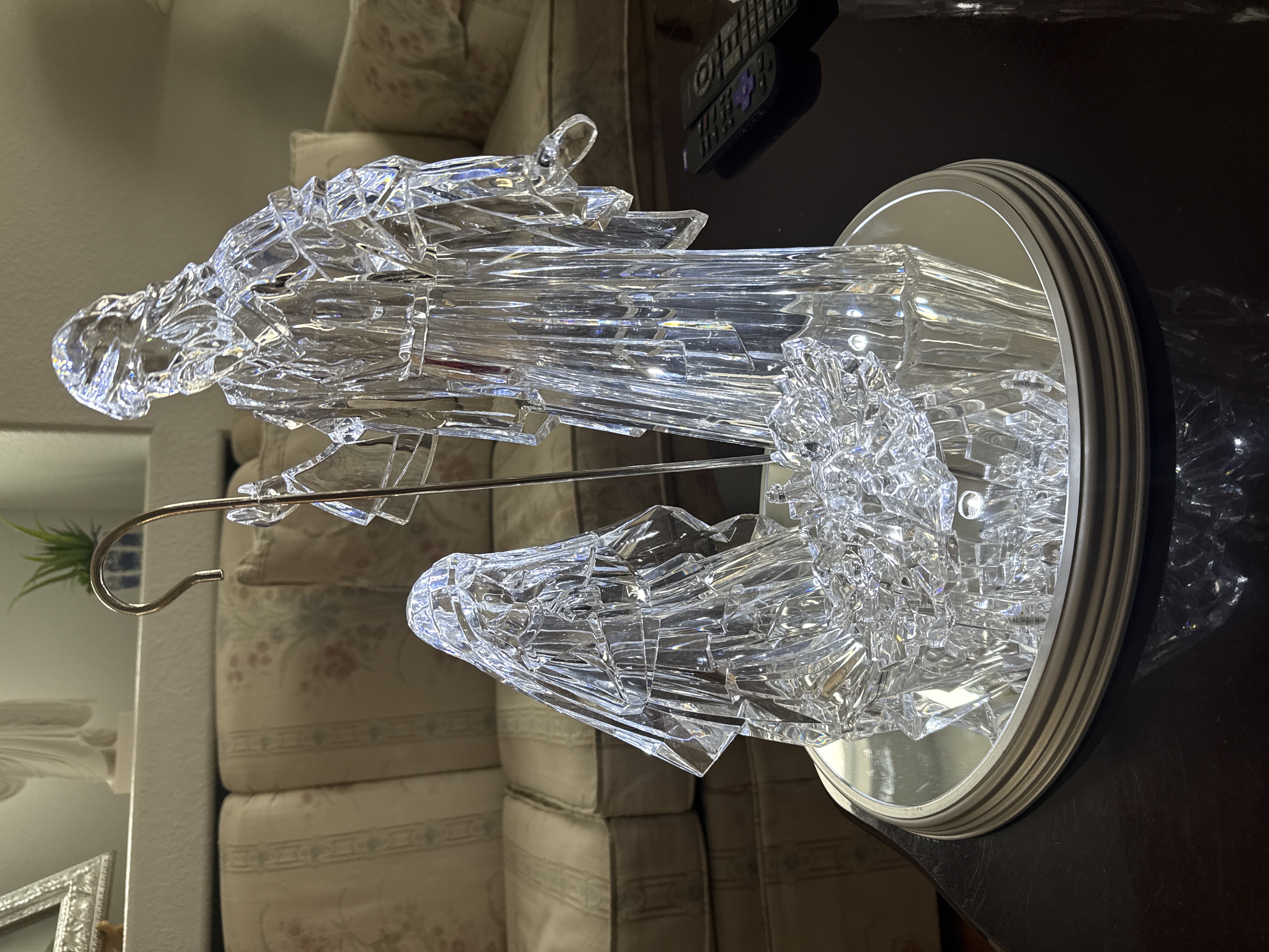 Glass Joseph, Mary and Christ statue with lights